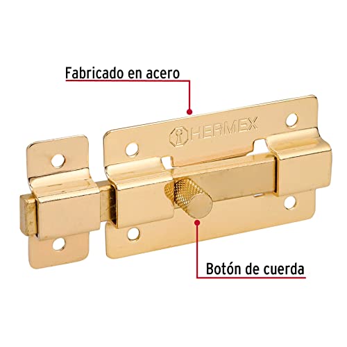 Pasador de barra plana 3" acabado latón, HERMEX.