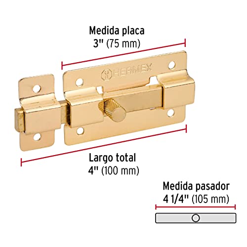 Pasador de barra plana 3" acabado latón, HERMEX.