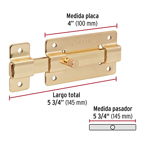 Pasador de barra plana 4" acabado latón, HERMEX.