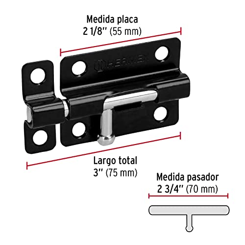 Pasador de barril 3" de acero acabado negro, HERMEX