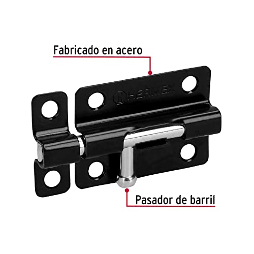 Pasador de barril 3" de acero acabado negro, HERMEX
