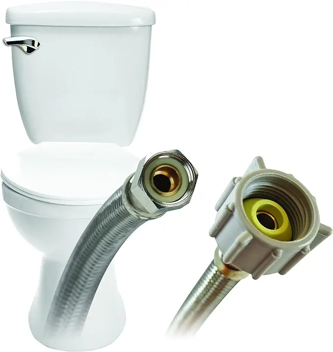 Conector de inodoro, acero inoxidable trenzado, rosca de compresión hembra de 3/8 pulgadas x rosca hembra de 7/8 pulgadas, longitud de 16 pulgadas