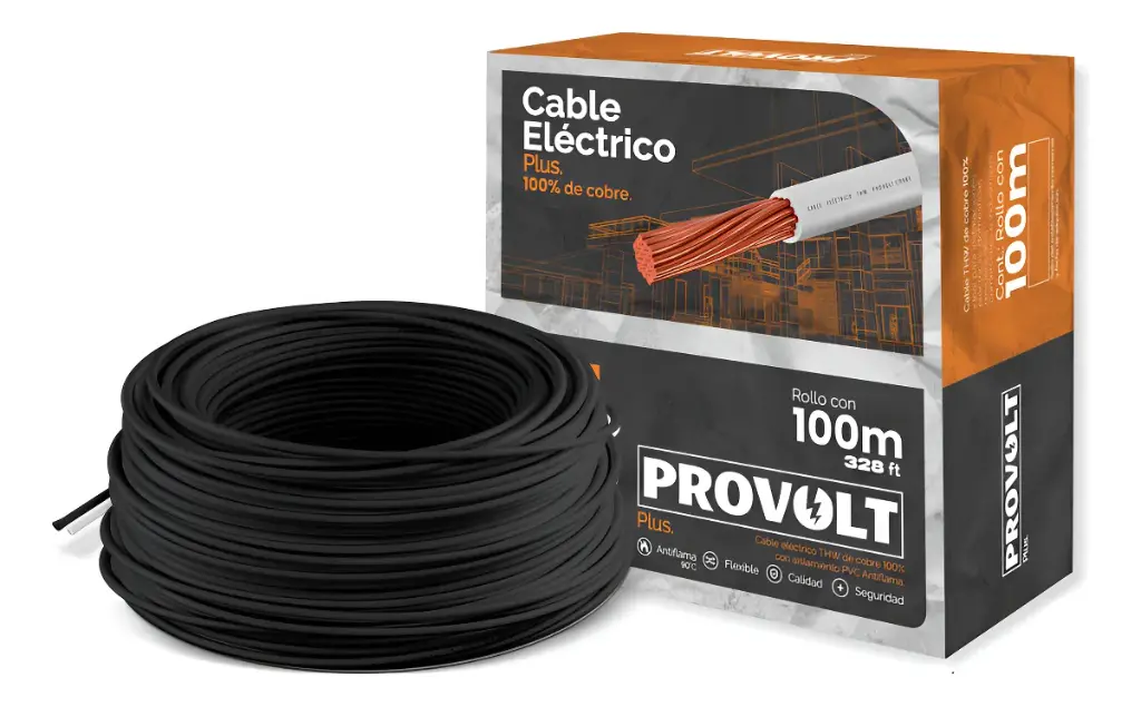 Cable THW Cu Calibre 8 negro x metro