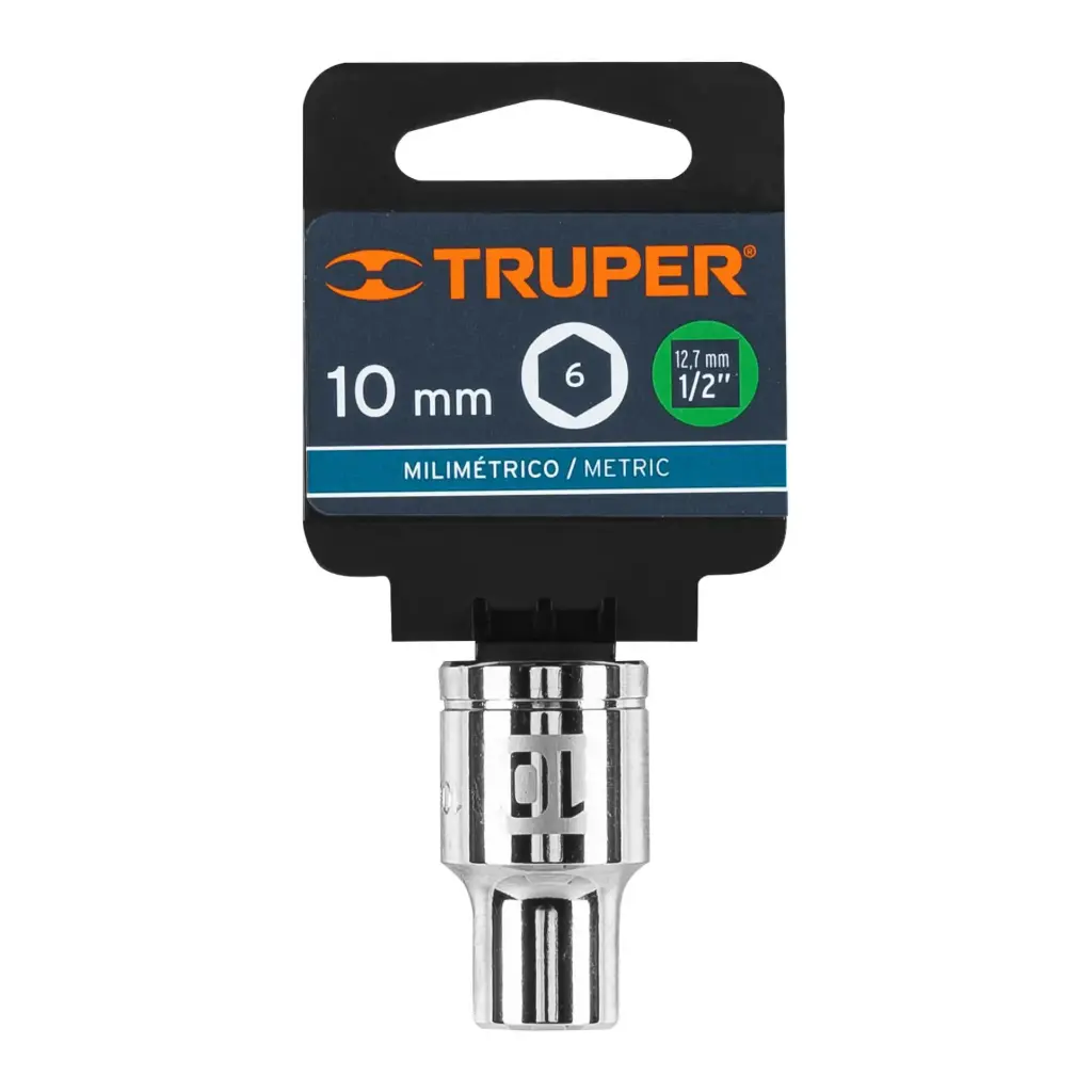 Cubo cuadro Dado de 10 mm, 6 puntas, cuadro 1/2", Truper