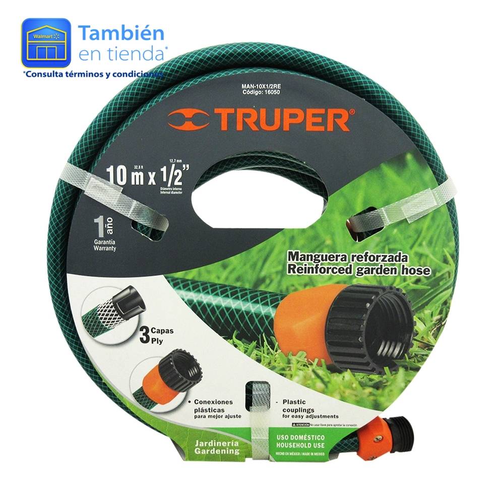 MANGUERA 1/2" REF. 3 CAPAS 10 METROS CONEX PLASTICAS