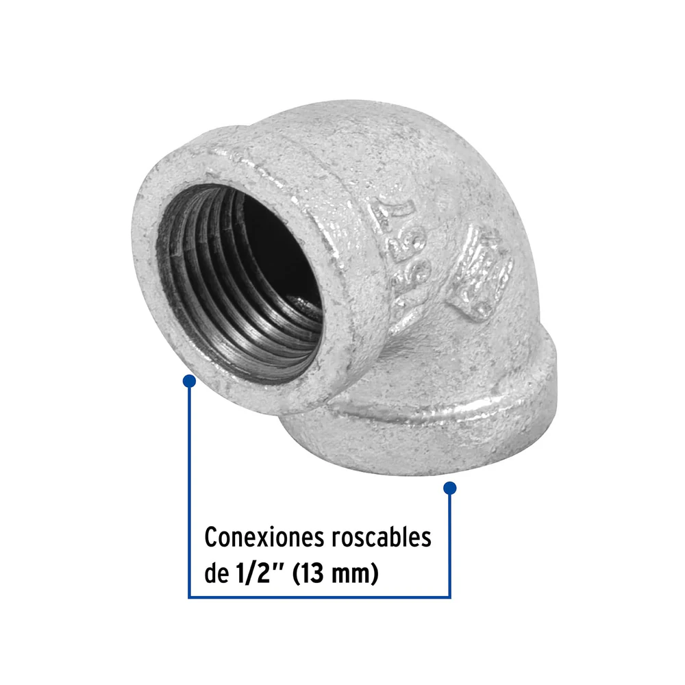 CODO 90o. ACERO GALVANIZADO DE 1/2". FOSET GALVAFLOW