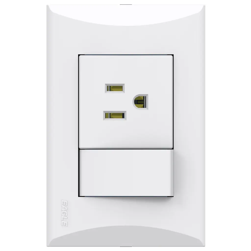 TOMA Y APAGADOR 15A 125V BLANCO PLATA EAGLE