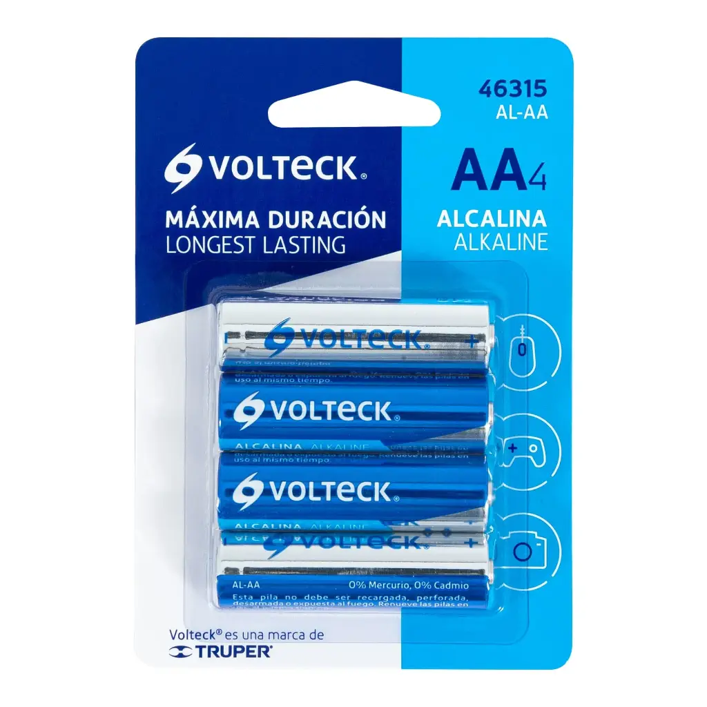 BlÌster con 4 baterÌas alcalinas tamaño aa. volteck