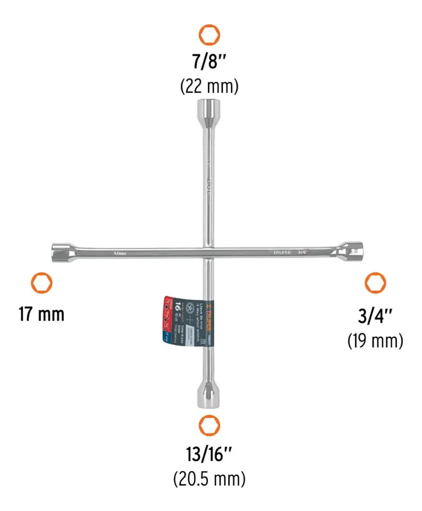 Llcr-16 llave de cruz 16 pulida y cromada. truper