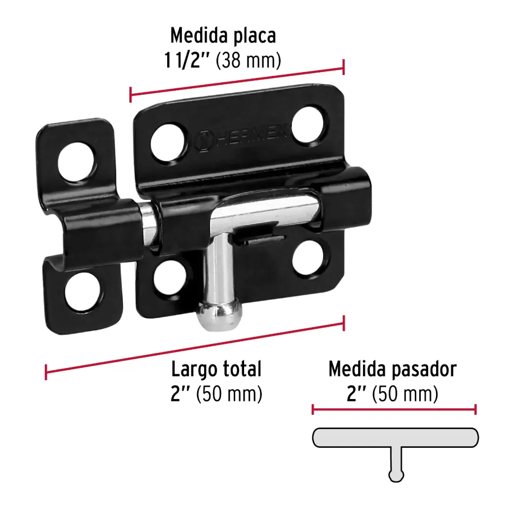Pasador de barril 2" de acero acabado negro, HERMEX