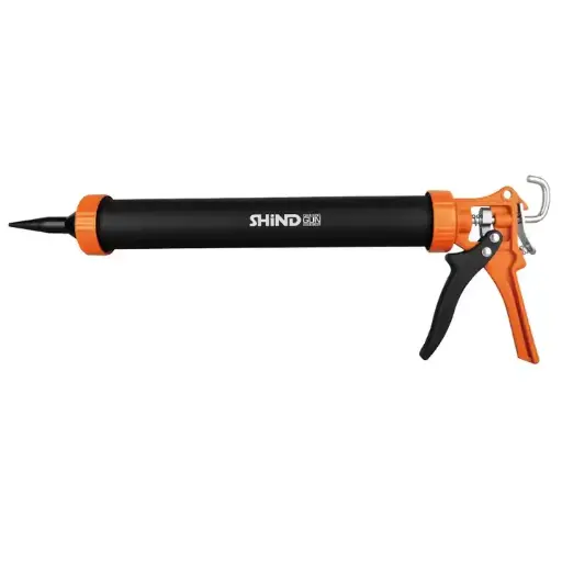 [37638] Pistola de calafateo de vidrio esquelético, 2 en 1, con tubo de aluminio de 9'', para construcción y hogar.
