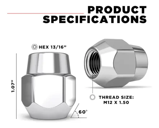 [12116 13/16 M12X1.50] TUERCA CROMADA 13/16 HEX M12X1.50 12116