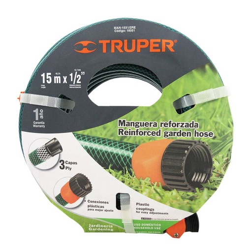 [16051] MANGUERA 1/2" REF 3 CAPAS 15 M CON PLASTICAS TRUPER