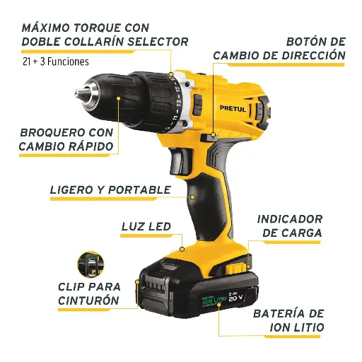 [26117] Rotomartillo inalámbrico 1/2" 20 v. pretul 