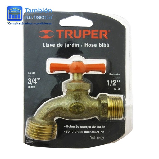 [13147] Llave De Latón Truper De 1/2 Pulgadas Para Jardín