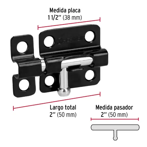 [43693] Pasador de barril 2" de acero acabado negro, HERMEX